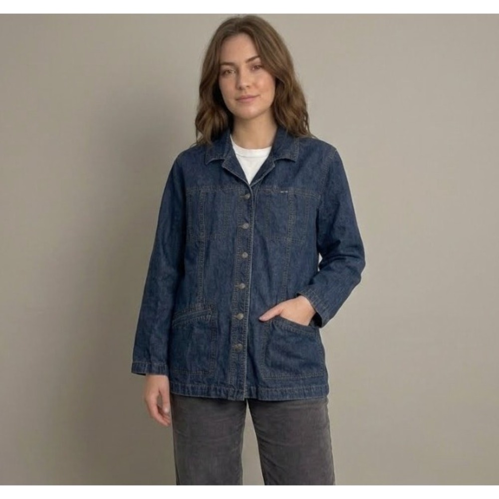 Cotton Ginny Womens XL Blue Denim Chore Jacket Button Front 100% Cotton XL/TG